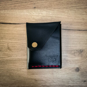 Δερμάτινο χειροποίητο μαύρο κόκκινο πορτοφόλι