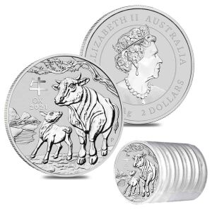 2021 $1 AUD Australia 1 oz 999 Fine Silver Elizabeth II '' YEAR OF THE OX LUNAR '' BU Perth Mint.