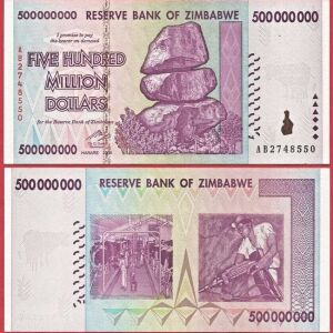 ZIMBABWE 500 MILLION DOLLARS 2008 P82 BANKNOTE UNC