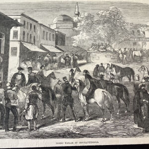 Παζάρι αλόγων στην Κωνσταντινούπολη 1870 ξυλογραφια
