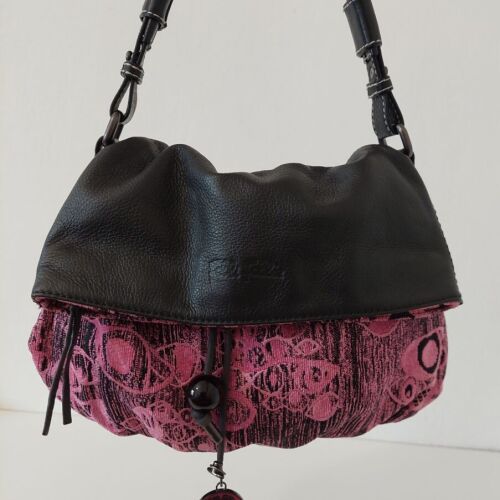Folli Follie women's shoulder bag, leather and fabric, fuchsia and black