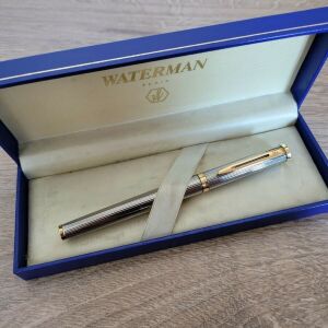 Waterman  Silver / Gold Trim Fountain Pen 18k-750 (F) Nib FRANCE ΓΑΛΛΙΚΗ ΠΕΝΑ ΧΡΥΣΗ 18Κ