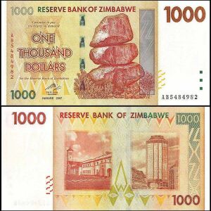 Zimbabwe 1000 Dollars, 2007, P-71, UNC