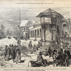 1876 Κωνσταντινούπολη  Ιούλιος περιμένοντας την πομπή του νέου Σουλτάνου στην Κρήνη του τεμένους του Ειγιούπ ξυλογραφια