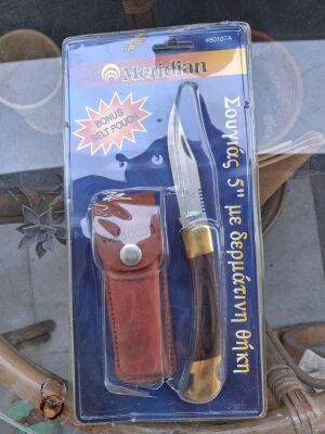 Meridian 5" knife with leather sheath, model #80107A, stainless steel blade