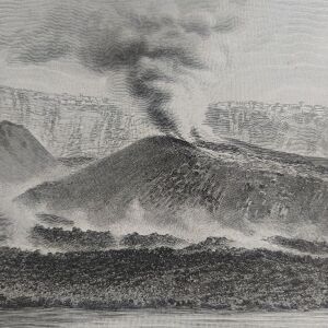 1890 Σαντορίνη έκρηξη ηφαιστείου νέα Καμένη ξυλογραφία, κυκλαδες