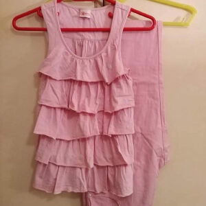Παιδικό σετ: Αμάνικη ροζ μπλούζα με βολάν & παντελόνι καμπαρντίνα, Νο 13/14