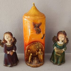 Χριστουγεννιάτικα vintage διακοσμητικά κεριά 2 αγγελάκια και φάτνη