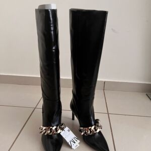 Zara δερμάτινες μπότες με τακούνι 39