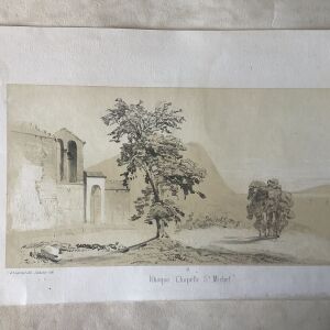 1832  Ιθακη το Μοναστήρι και ο Ναός του Αγίου Μιχαήλ   ,Λιθογραφία απο ζωγραφική του Κόμη J.D.Estourmel το 1832 εκ του φυσικού σπάνια λιθογραφία 26x16,5cm