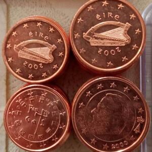 10 νομισματα  1 λεπτο + 10 νομισματα 2 λεπτων 2002 ιρλανδιας ακυκλοφορητα ... 10 νομισματα 1 λεπτο πορτογαλιας 2002  + 10 νομισματα 2 λεπτων 2000 βελγιου ολα ακυκλοφορητα !!!