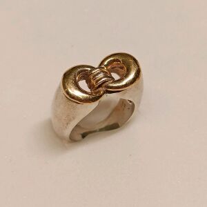ασημένιο δαχτυλίδι 950 με χρυσές λεπτομέρειες 14Κ