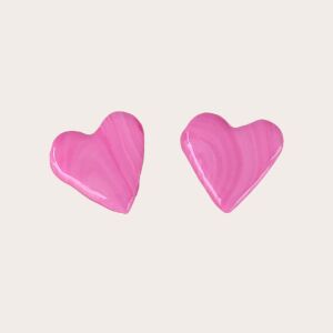 Σκουλαρίκια ατσάλινα καρφωτά ροζ καρδούλες Αγίου Βαλεντίνου με πολυμερικό πηλό